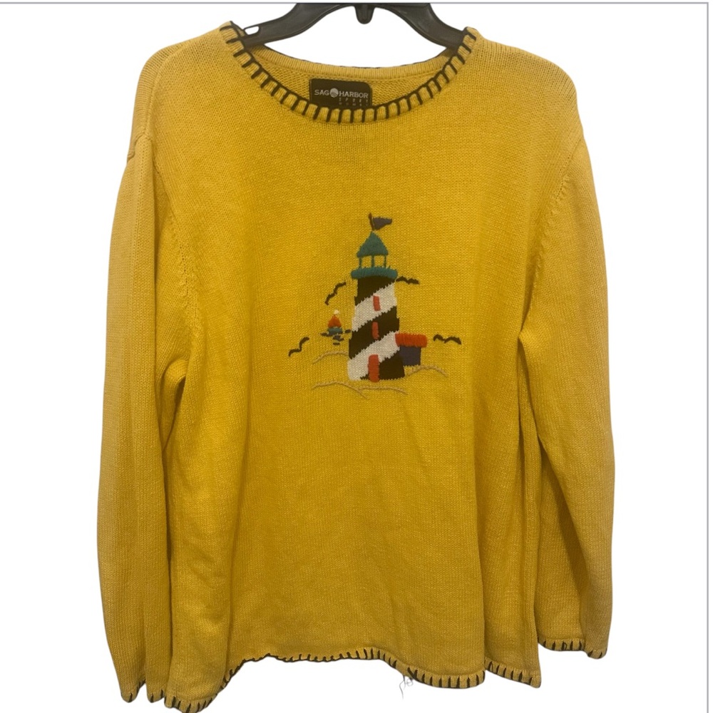 Sag Harbor preowned Yellow Lighthouse Sweater size 1X